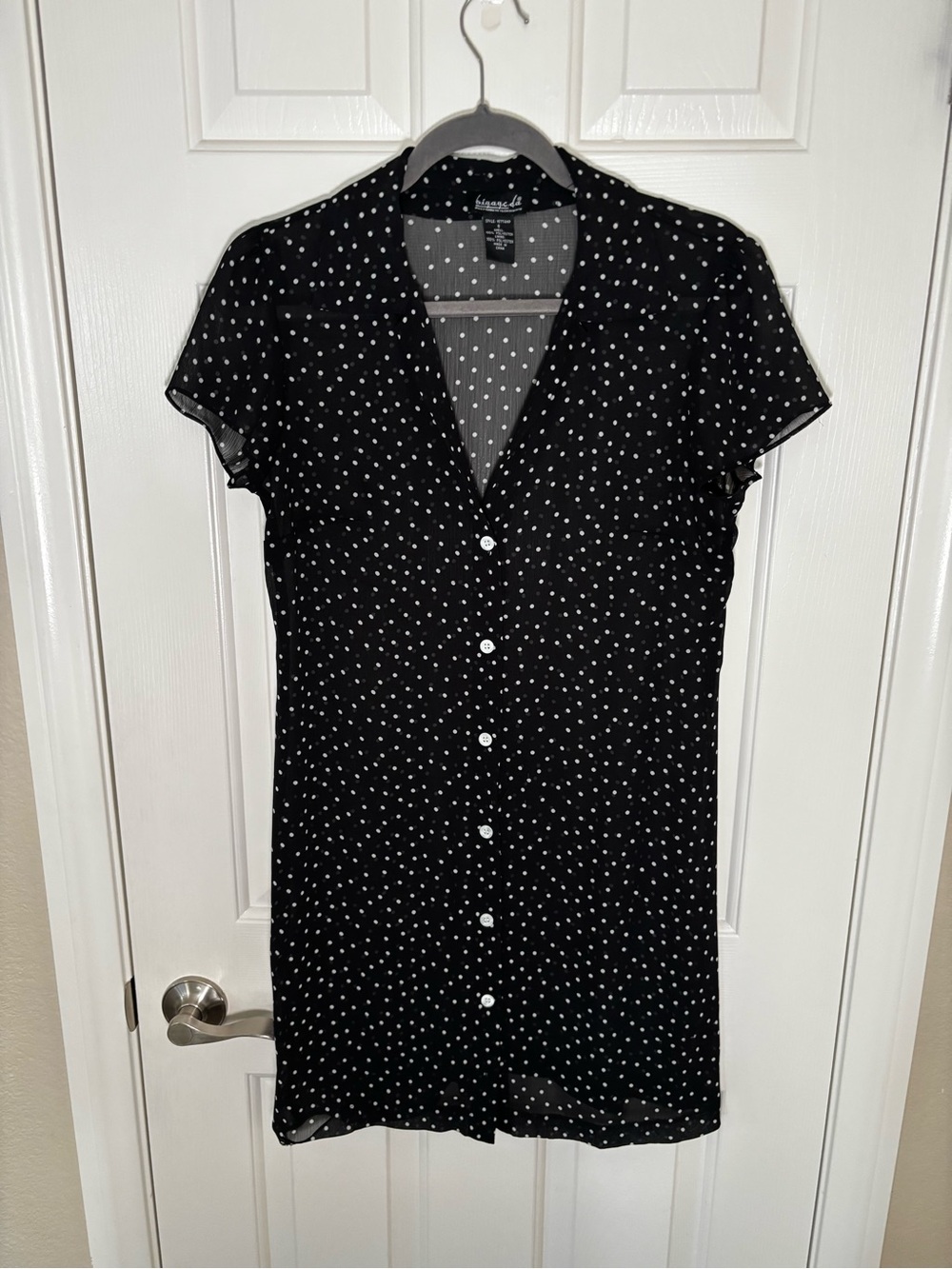 Vintage Sheer Black and White Polka Dot Blouse